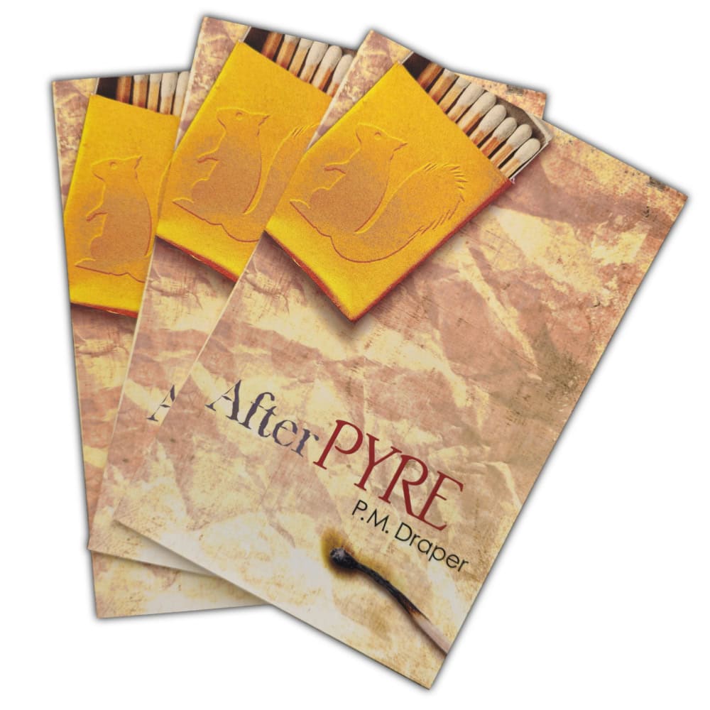 Three copies of the book after pyre